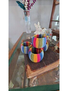 Vintage Multicolor Wrapped Napkin Rings Hippie Retro Funky